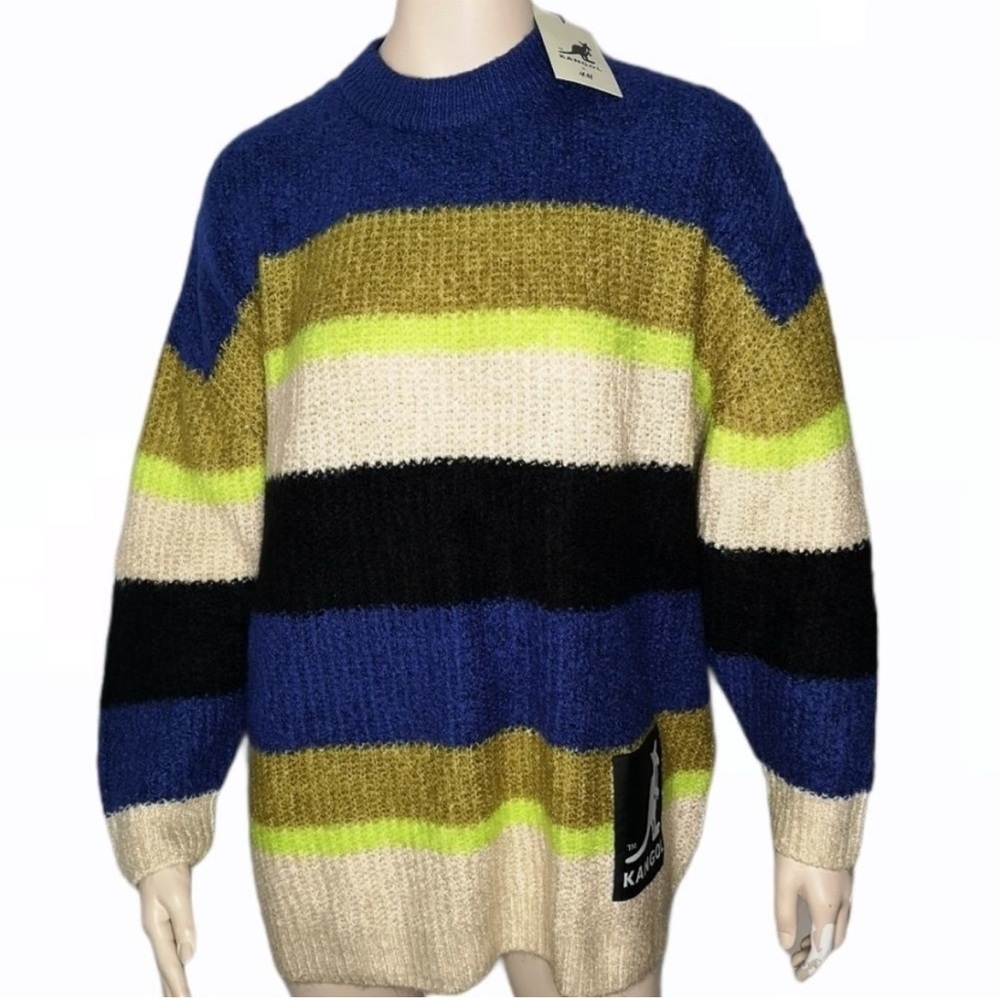 H&M x Kangol Collab Unisex Bold Oversize Striped Sweater Jumper NWT Size Medium